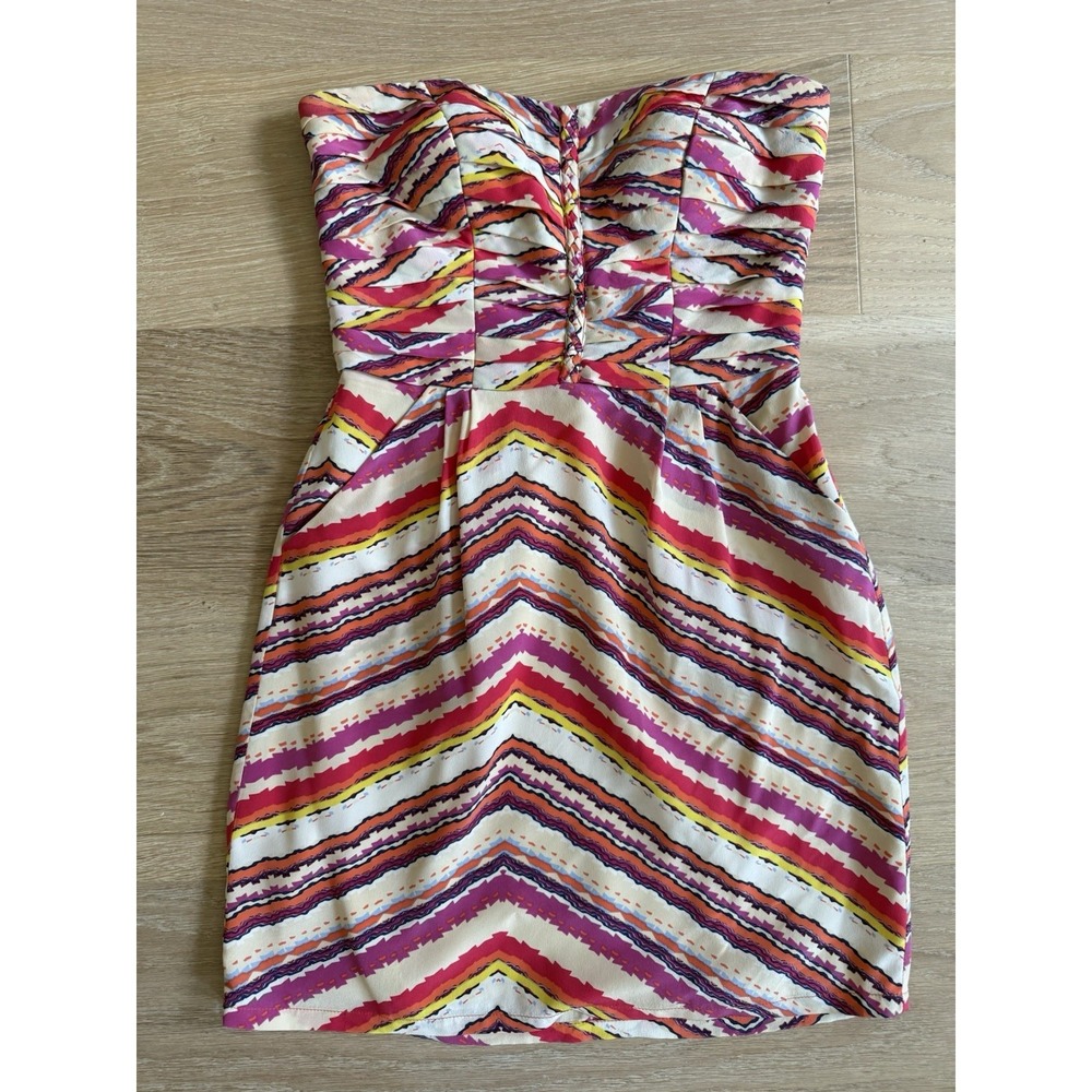 Charlie Jade Strapless Sweetheart Mini Dress Multicolor Silk Geometric Lined S/P
